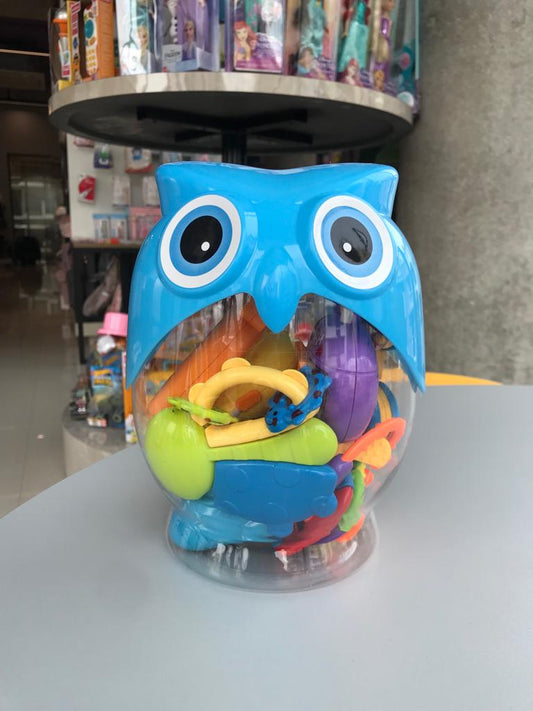 Baby Rattle Toys Set Owl Shape Bottle- Blue