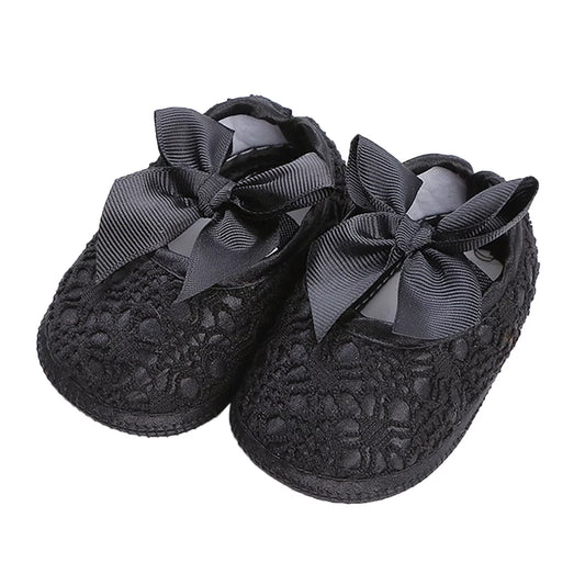 Baby Ribbon Bow Soft Shoes- Black