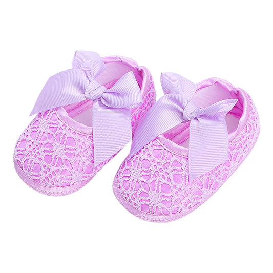 Baby Ribbon Bow Soft Shoes- Purple