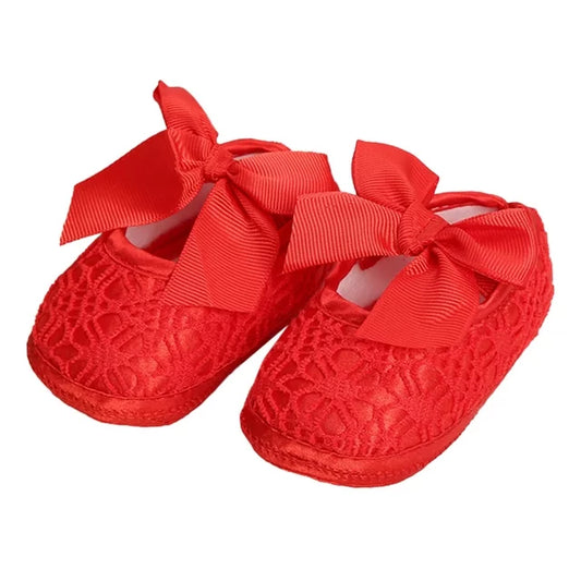 Baby Ribbon Bow Soft Shoes- Red