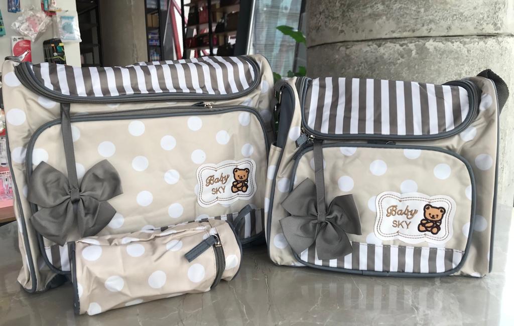 Baby Sky Polka Dot Designed Diaper Bag 3pcs Set- Gray