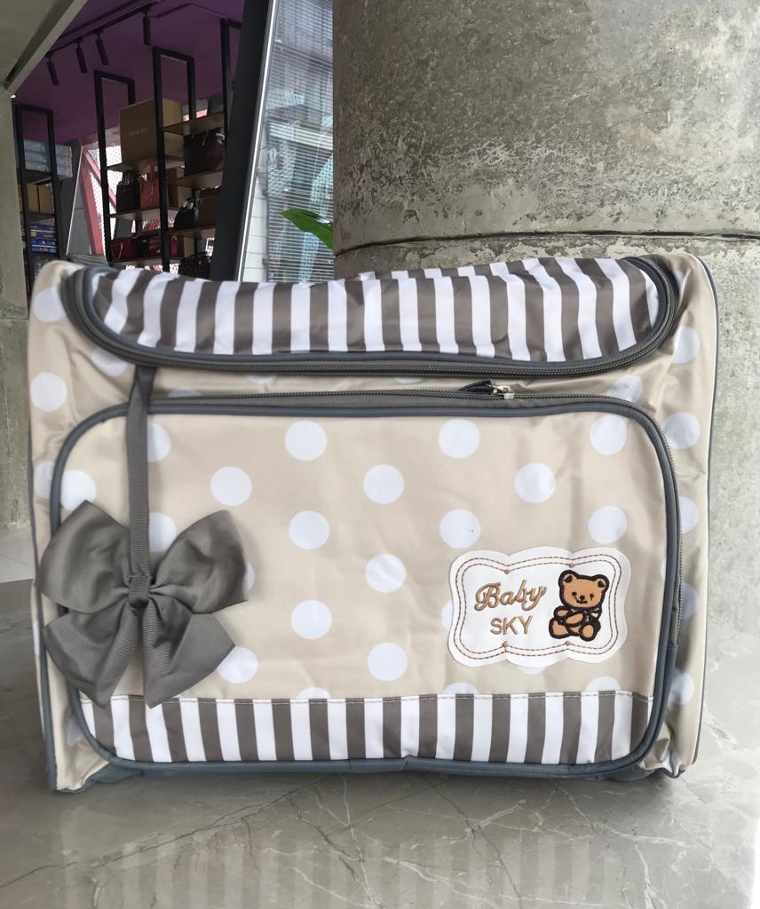 Baby Sky Polka Dot Designed Diaper Bag 3pcs Set- Gray