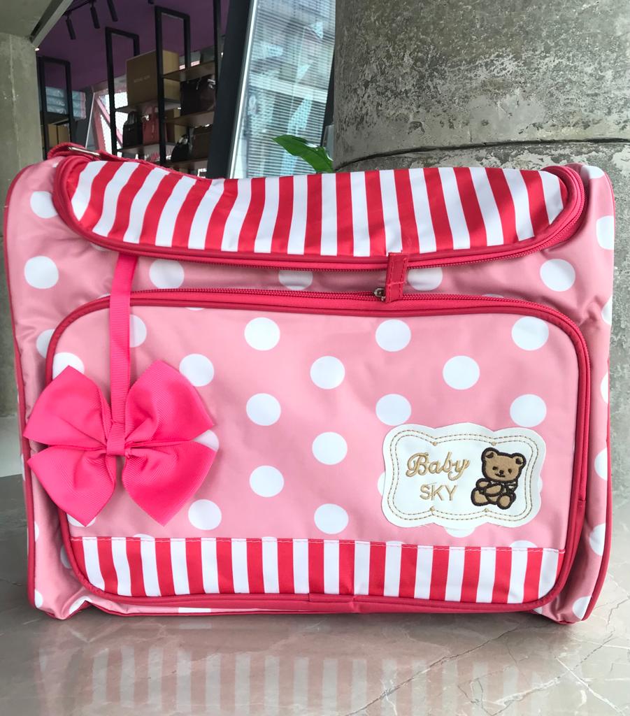 Baby Sky Polka Dot Designed Diaper Bag 3pcs Set- Pink