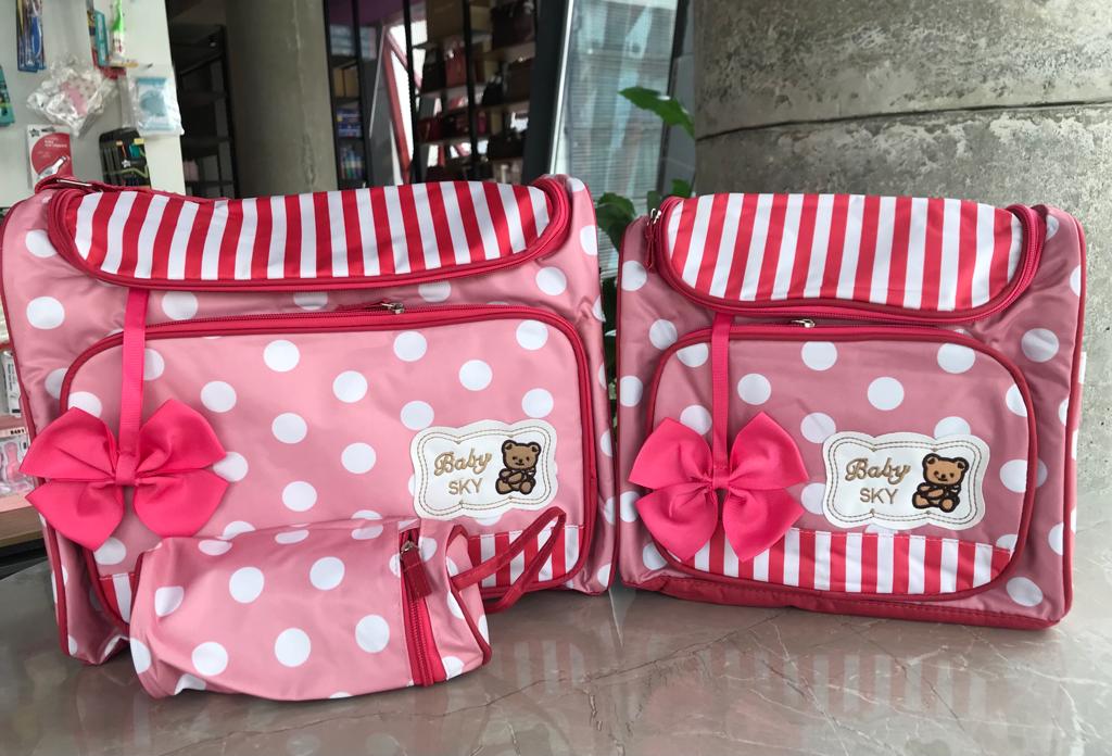 Baby Sky Polka Dot Designed Diaper Bag 3pcs Set- Pink