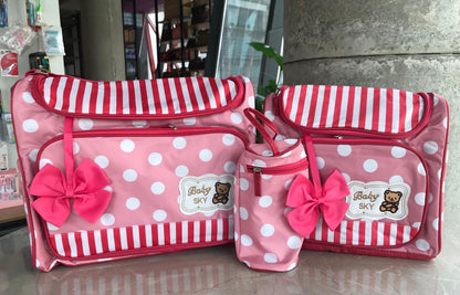 Baby Sky Polka Dot Designed Diaper Bag 3pcs Set- Pink