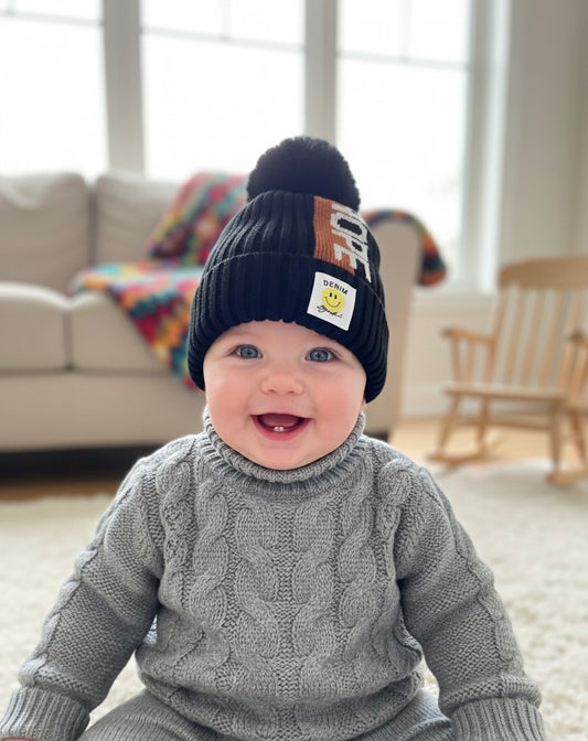 Baby Woolen Beanie Cap-Black (6m-3y)
