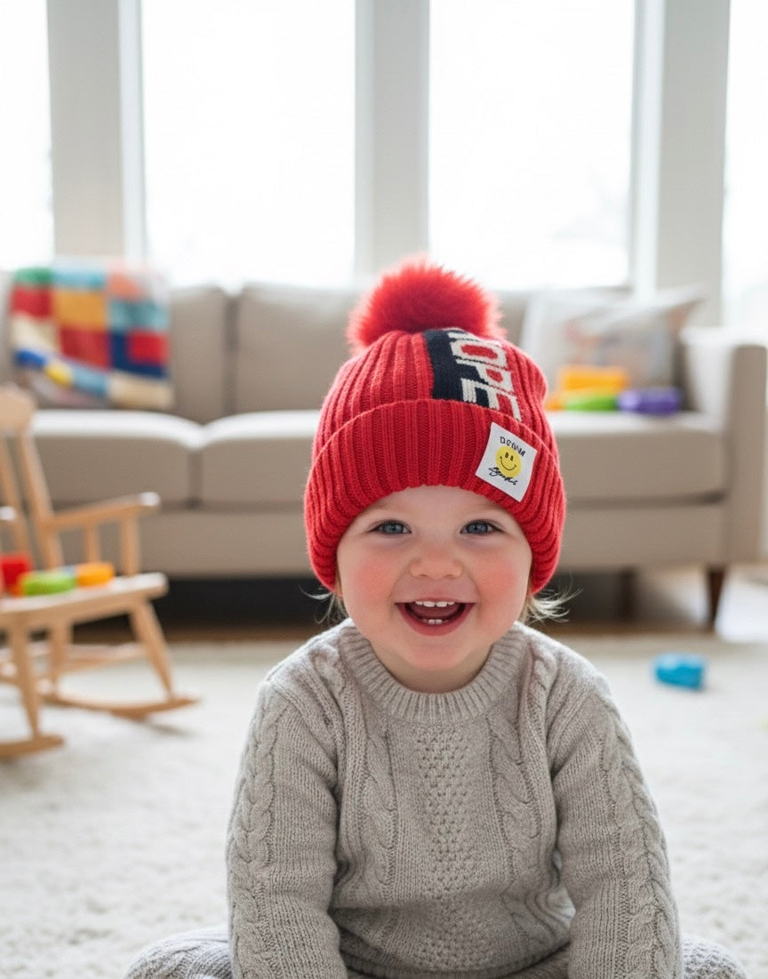 Baby Woolen Beanie Cap-Red (6m-3y)