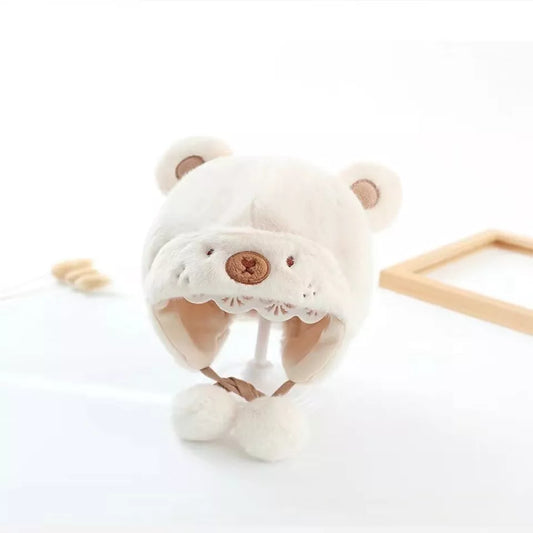 Baby Ear Beanies Winter Plush Warm Ear Caps for Boys and Girls- White