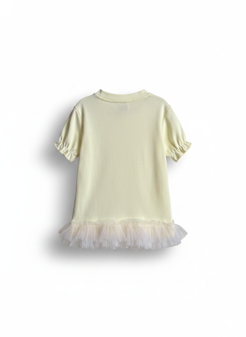 Baby Girl Cotton Frock Dress Lower Net-Light Yellow