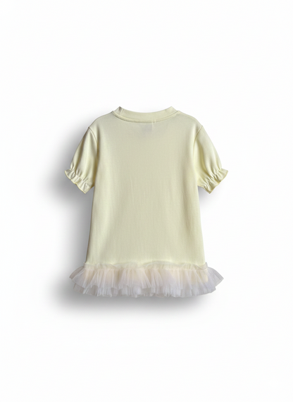 Baby Girl Cotton Frock Dress Lower Net-Light Yellow