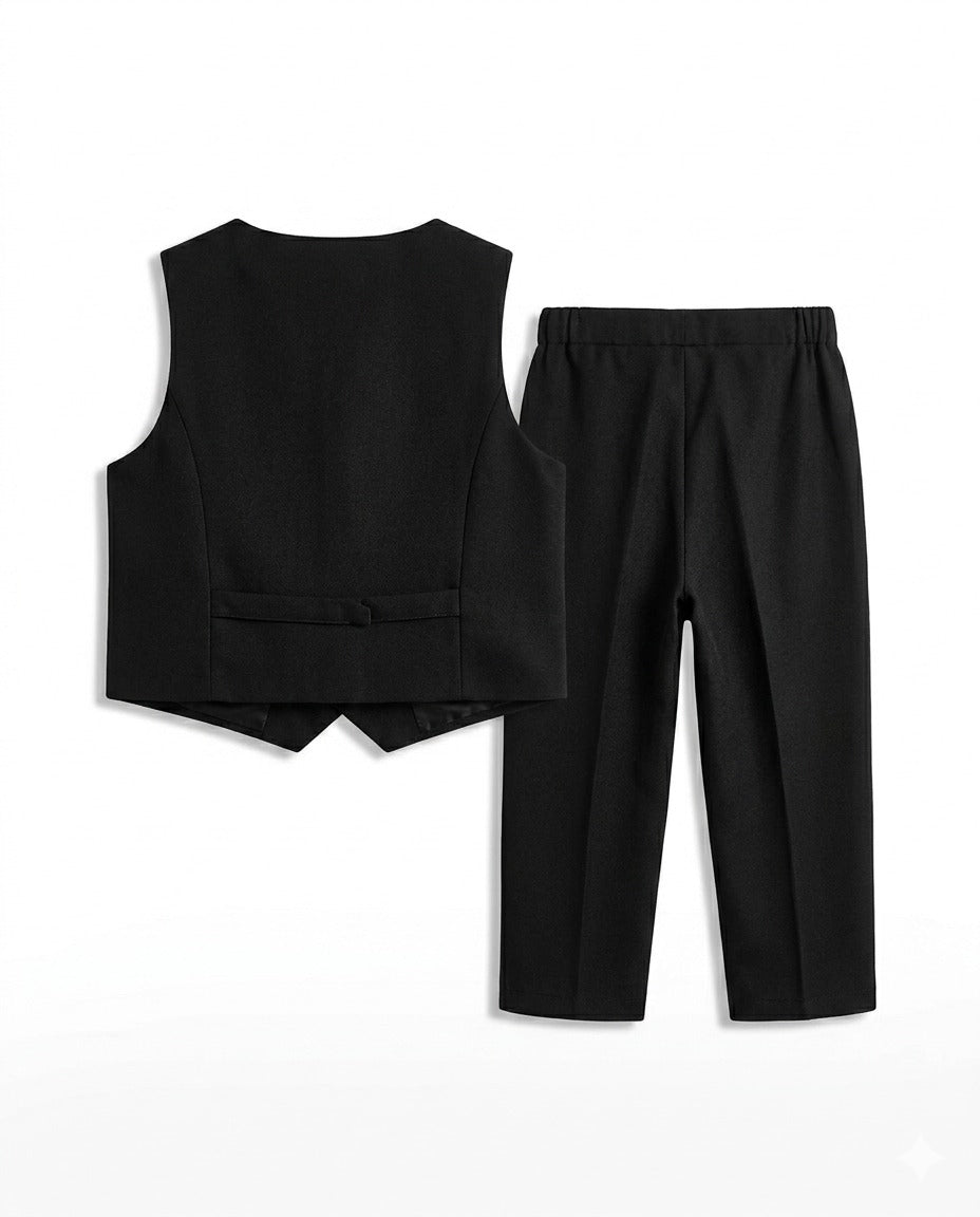 Boy's 2-Piece Formal Waistcoat and Trousers Set- Black