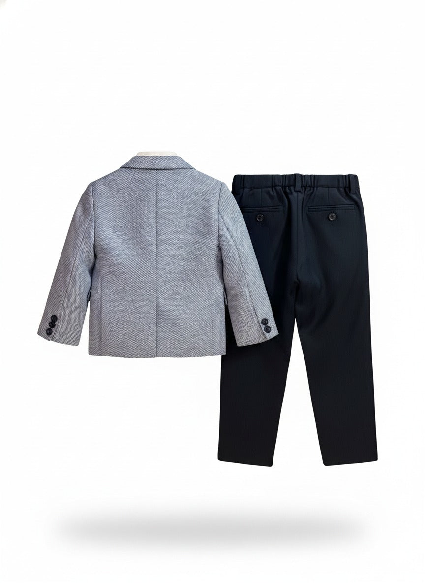 Boy's 4-Piece Premium Plaid Blazer Suit Set- Grey & Black