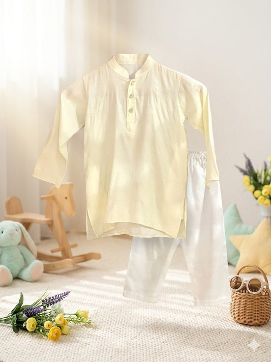 Boy's Classic Premium Cotton Panjabi & Pajama Set- Cream & White