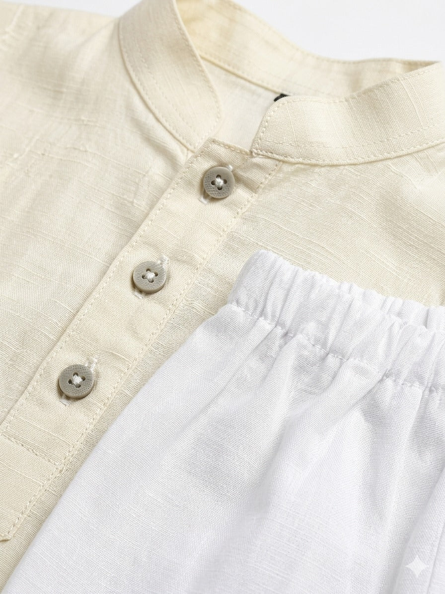 Boy's Classic Premium Cotton Panjabi & Pajama Set- Cream & White