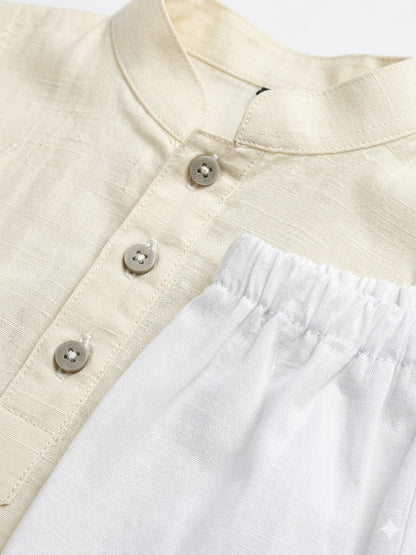 Boy's Classic Premium Cotton Panjabi & Pajama Set- Cream & White