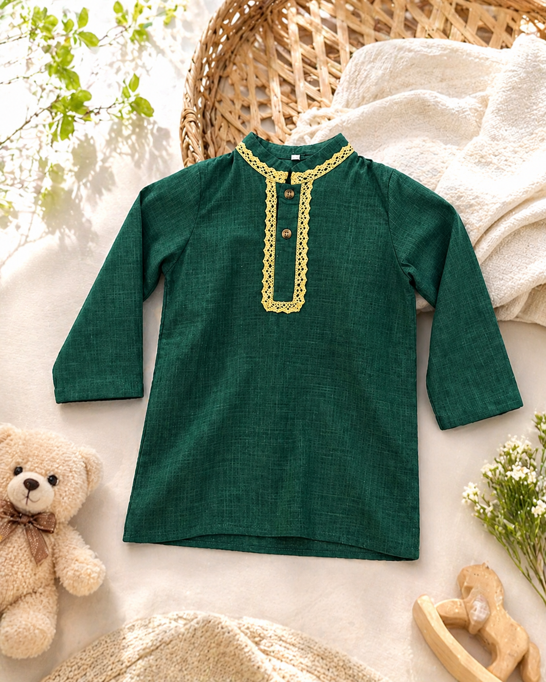 Boys' Bottle Green Ethnic Festive Kurta Panjabi (4-5Y)