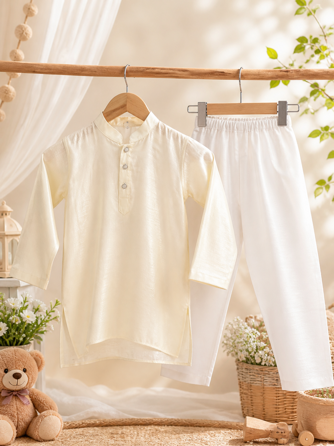Boys' Classic Ethnic Kurta Panjabi Set- Off White (5-6Y)