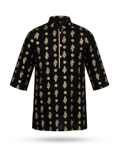 Boys' Premium Black & Gold Block Printed Festive Panjabi