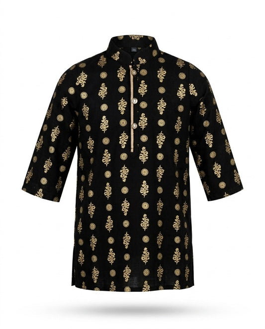 Boys' Premium Black & Gold Block Printed Festive Panjabi