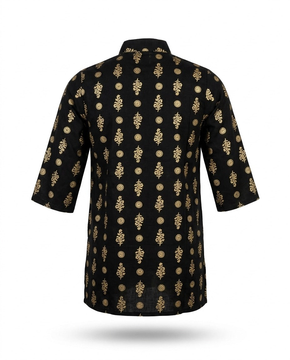 Boys' Premium Black & Gold Block Printed Festive Panjabi