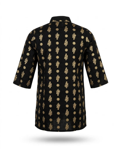 Boys' Premium Black & Gold Block Printed Festive Panjabi