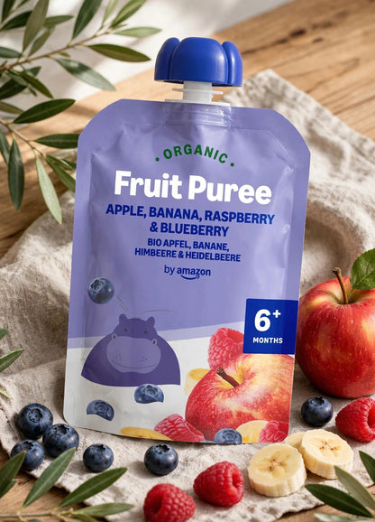 By Amazon Organic Fruit Puree Apple, Banana, Raspberry & Blueberry 90g (6m+)