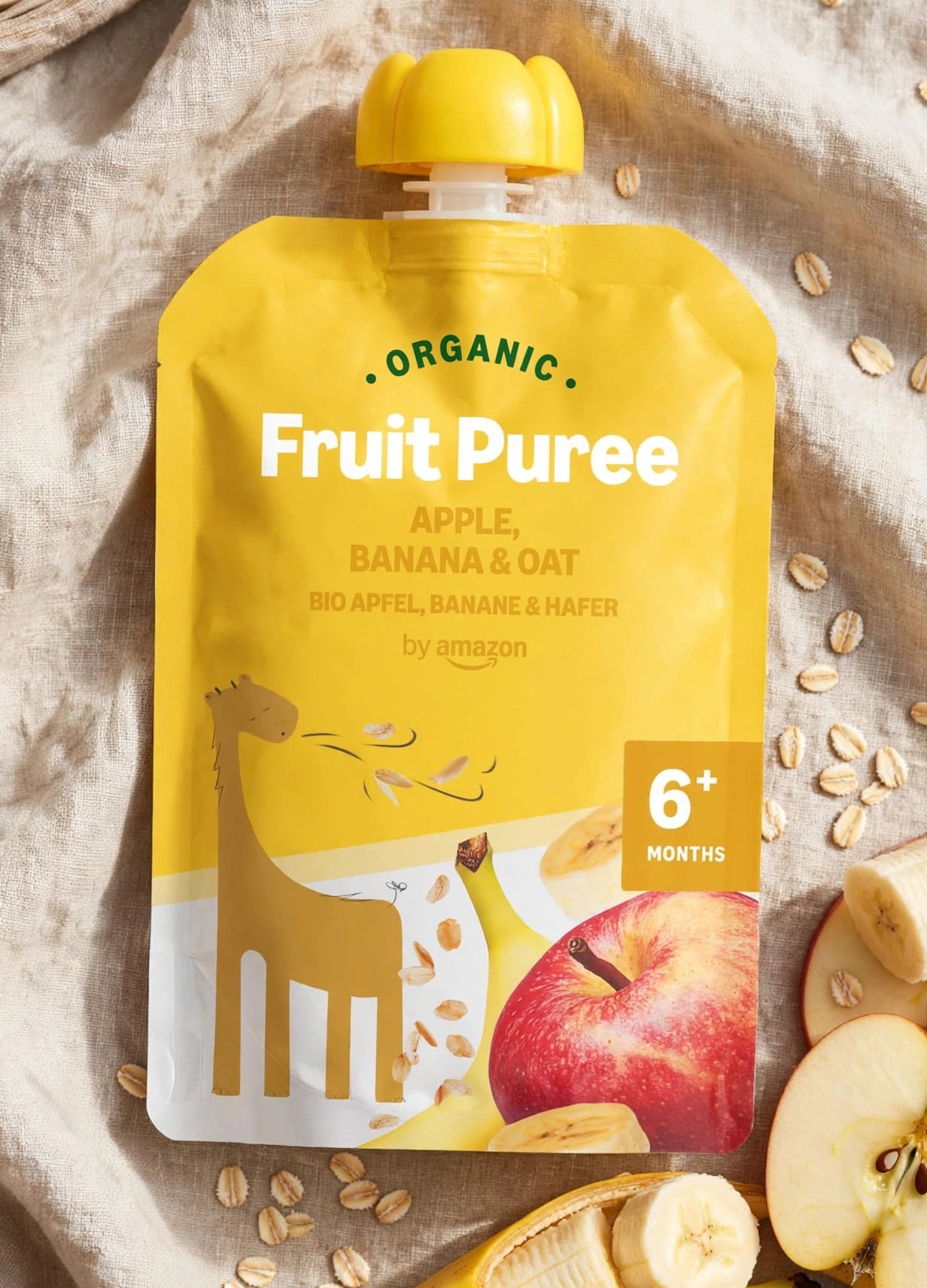 By Amazon Organic Fruit Puree Apple, Banana & Oat 90g (6m+)