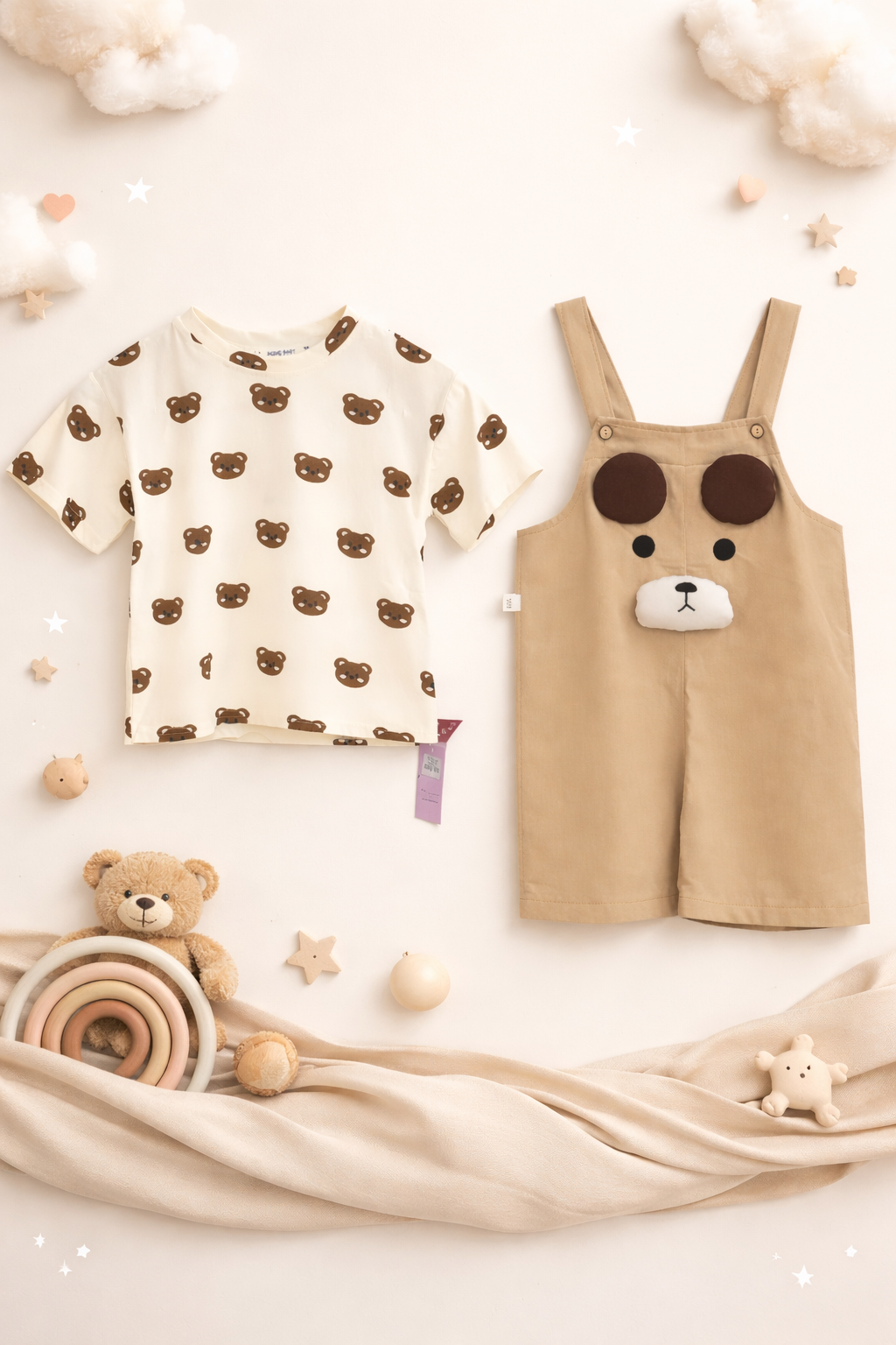 Bear Print Tee & Teddy Dungaree Set (3-5Y)