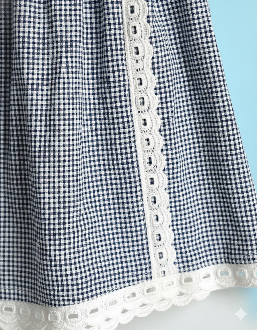 Casual Baby Girl Cotton Top Checkered Skirt Dress-Sky Blue