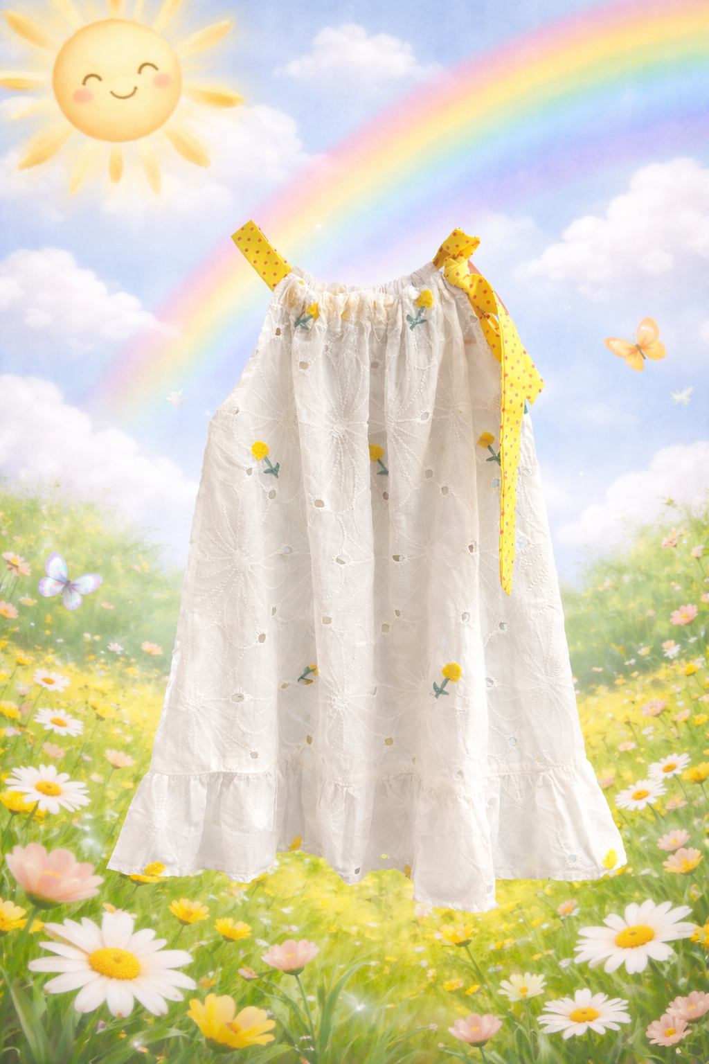 Cotton Daisy Embroidered Eyelet Tie Up Baby Girl Dress (2-5y) (CHIC09)