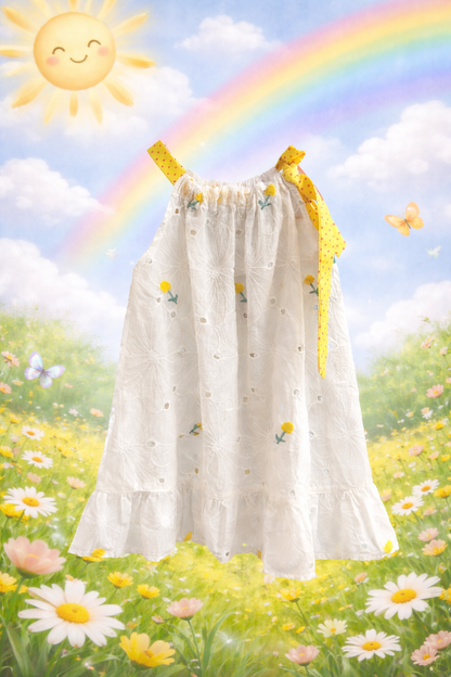 Cotton Daisy Embroidered Eyelet Tie Up Baby Girl Dress (2-5y) (CHIC09)