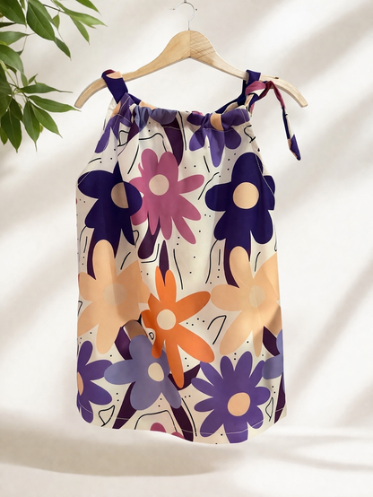 Cotton Floral Tie Up Baby Girl Dress (18m- 24m) (TBAL06)