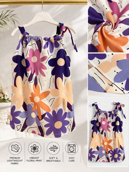 Cotton Floral Tie Up Baby Girl Dress (18m- 24m) (TBAL06)
