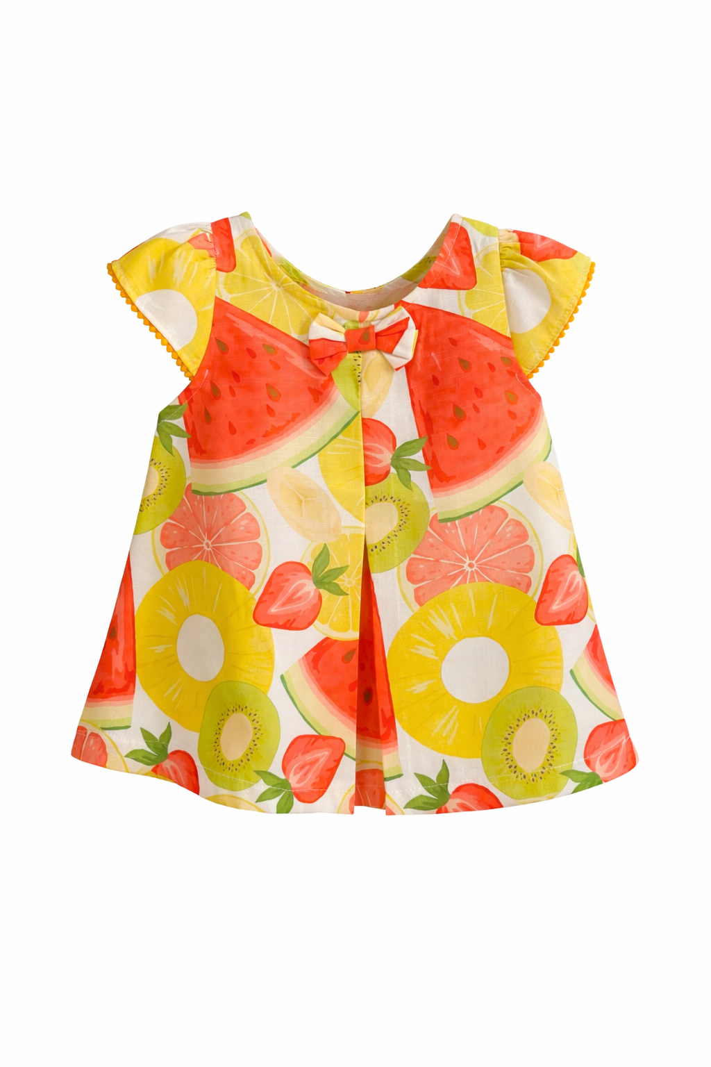 Cotton Tropical Fruit Print Baby Dress with Bow (12m- 4y) (WATER04)
