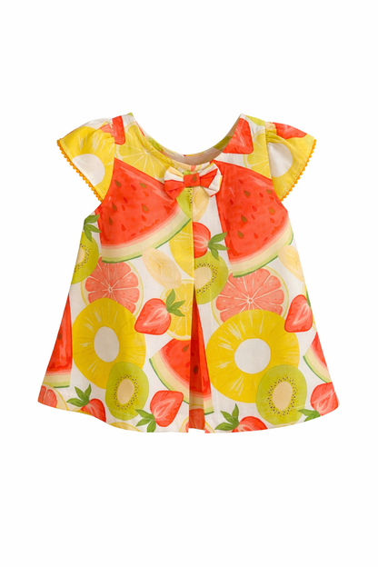 Cotton Tropical Fruit Print Baby Dress with Bow (12m- 4y) (WATER04)