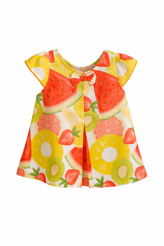 Cotton Tropical Fruit Print Baby Dress with Bow (12m- 4y) (WATER04)