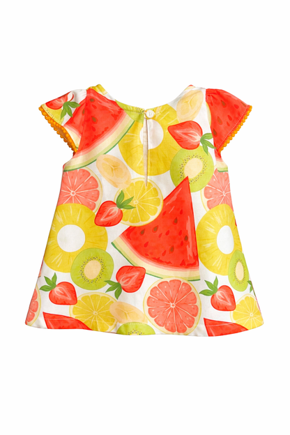 Cotton Tropical Fruit Print Baby Dress with Bow (12m- 4y) (WATER04)