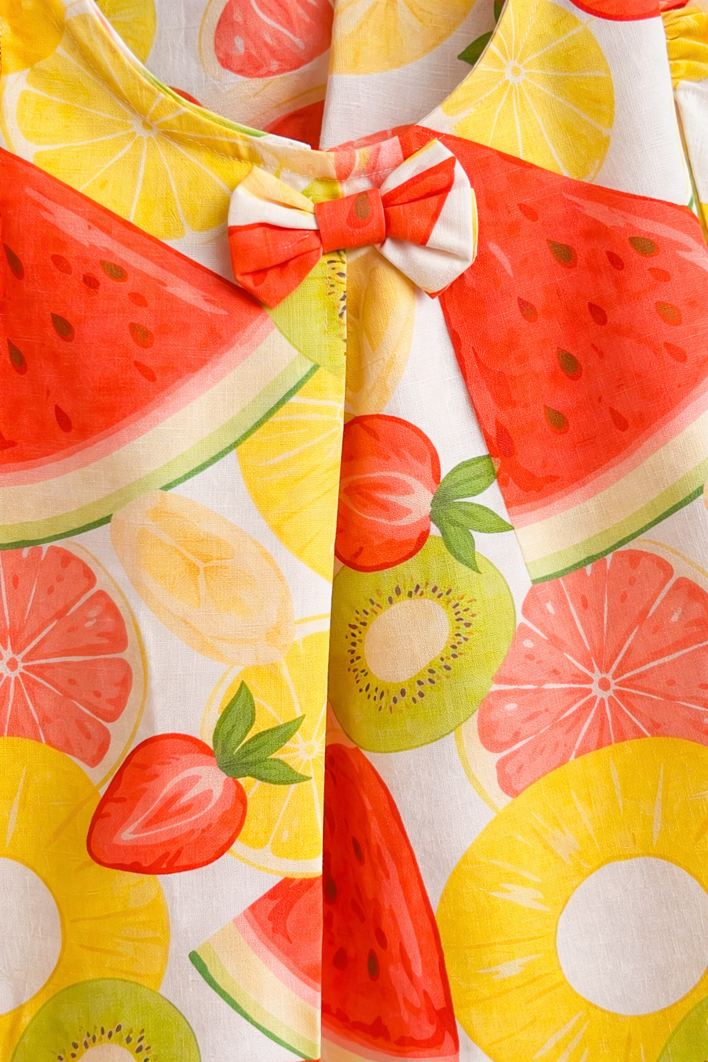 Cotton Tropical Fruit Print Baby Dress with Bow (12m- 4y) (WATER04)