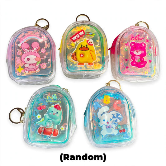Cute Cartoon Liquid Glitter Mini Backpack Keychain (Random)