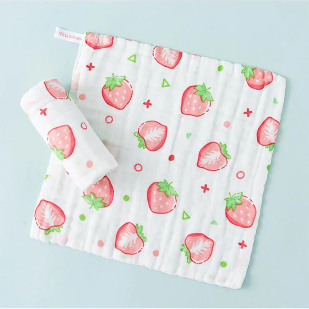 Newborn Custom 6 Layer Natural Soft Wash Cloth Towel Printed Fabric 100% Cotton Baby Washcloth- Strawberry