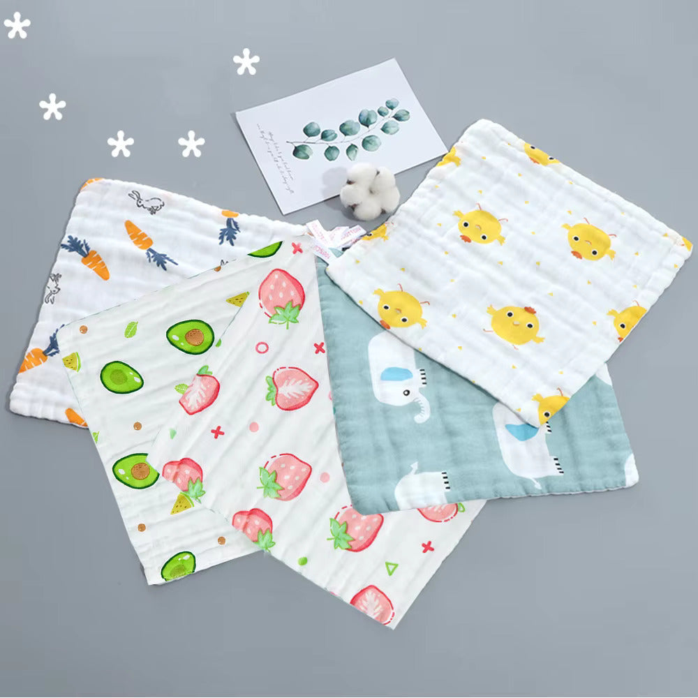 Newborn Custom 6 Layer Natural Soft Wash Cloth Towel Printed Fabric 100% Cotton Baby Washcloth- Strawberry