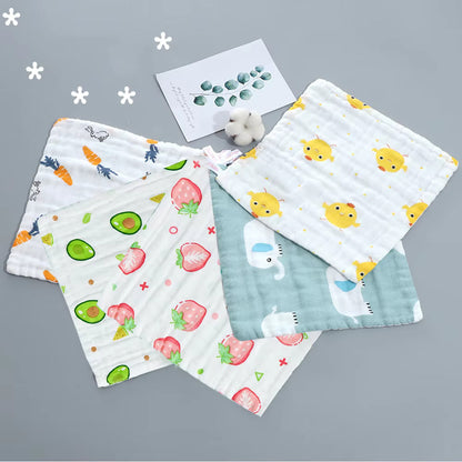 Newborn Custom 6 Layer Natural Soft Wash Cloth Towel Printed Fabric 100% Cotton Baby Washcloth- Strawberry