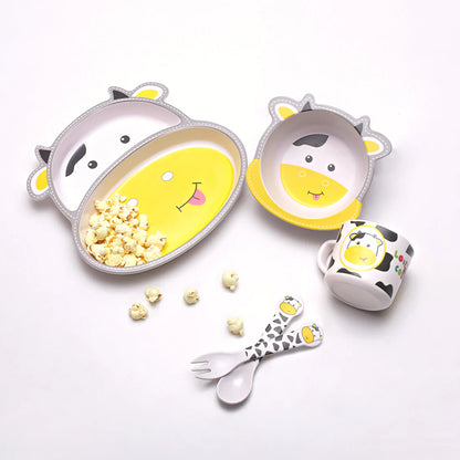 Cute Cow Bamboo Fiber Children's 5 Piece Tableware / Dinner Set