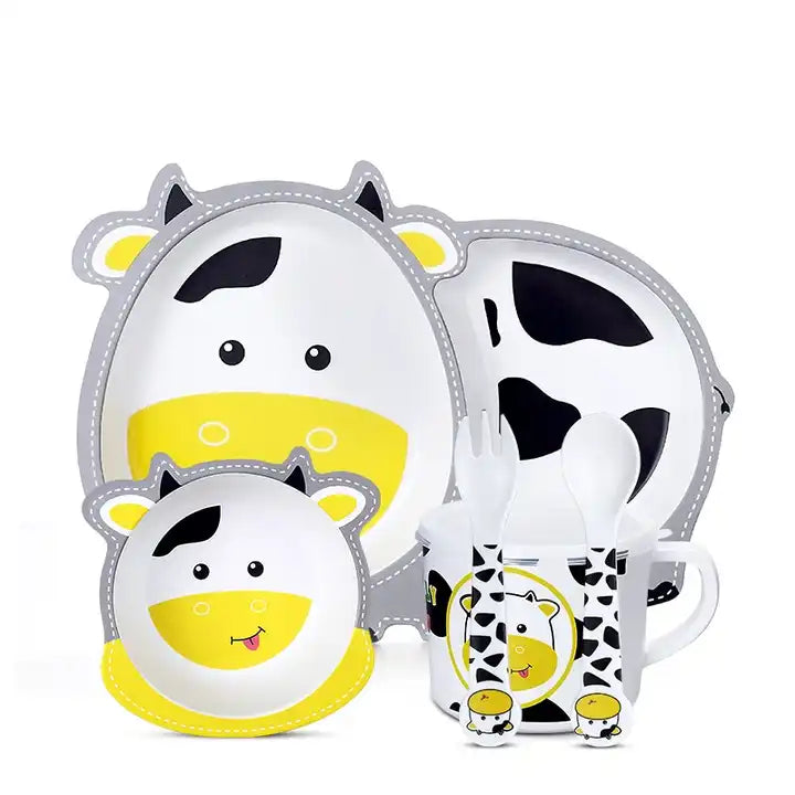 Cute Cow Bamboo Fiber Children's 5 Piece Tableware / Dinner Set