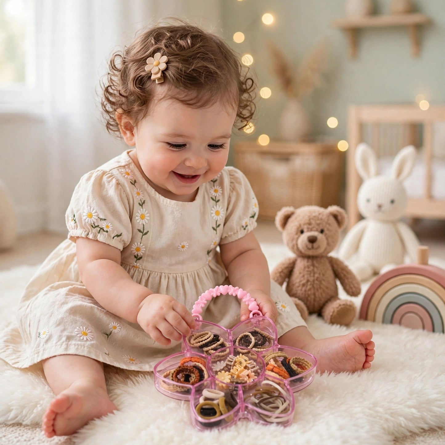 Cute Flower-Shaped Baby Hair Band Gift Box Set (3Y+)-Neutral Tones