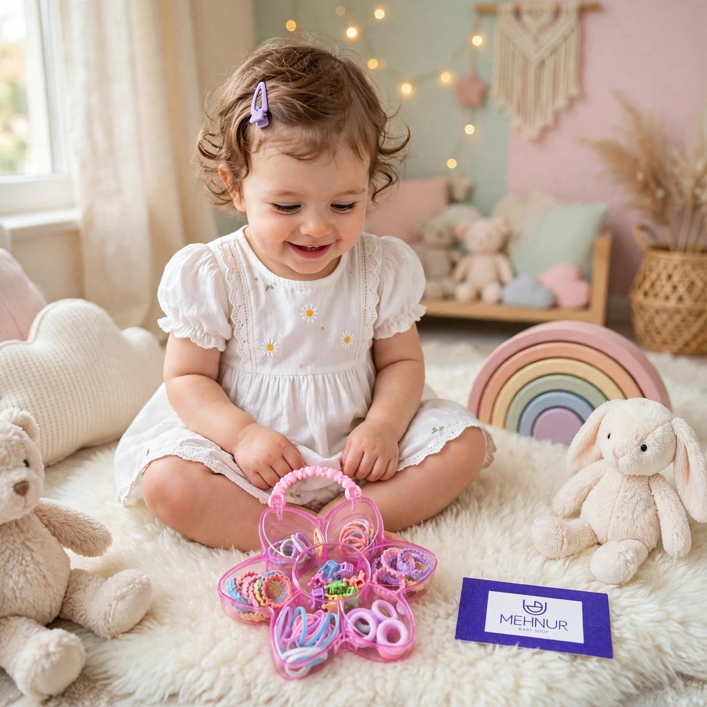 Cute Flower-Shaped Baby Hair Band Gift Box Set (3Y+)-Pink