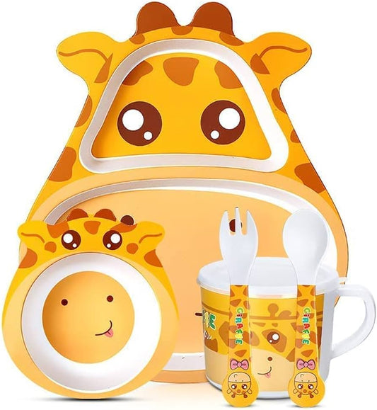 Cute Giraffe Bamboo Fiber Children's 5 Piece Tableware / Dinner Set