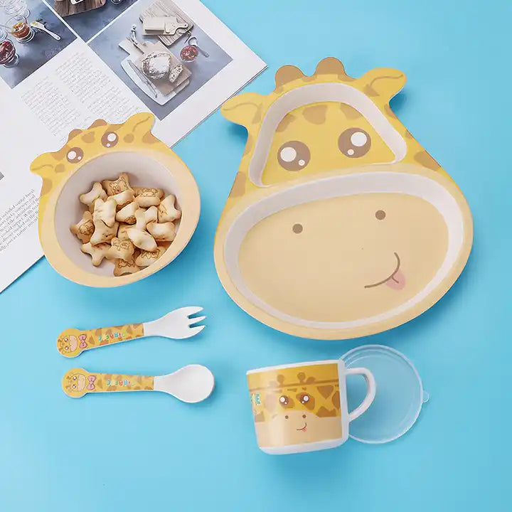 Cute Giraffe Bamboo Fiber Children's 5 Piece Tableware / Dinner Set