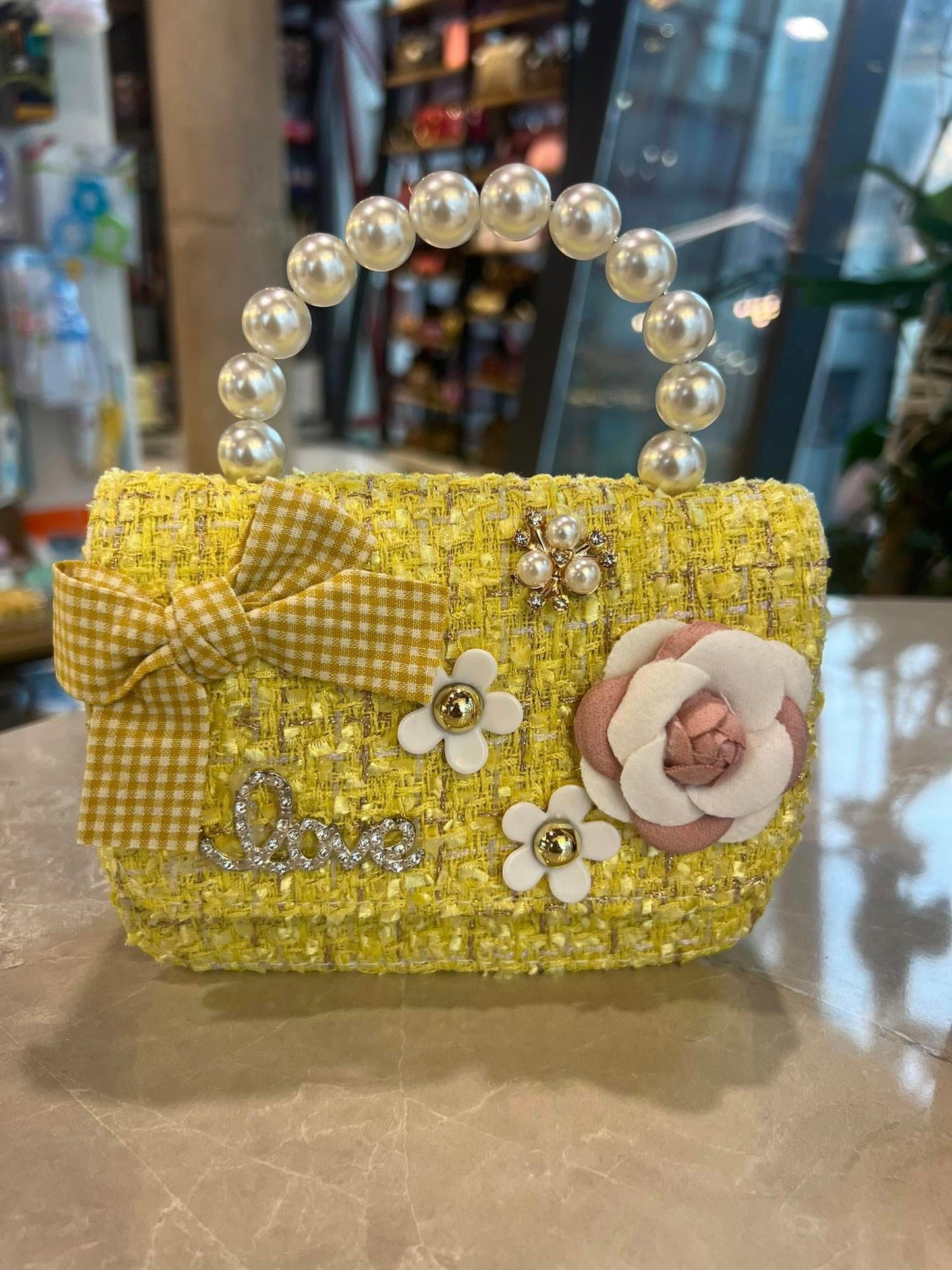 Cute Girls Faux Pearl & Bow Decor Mini Handbag