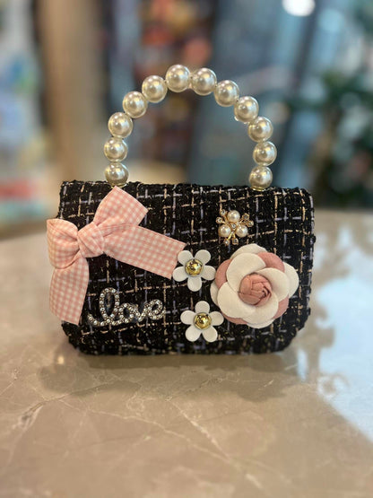 Cute Girls Faux Pearl & Bow Decor Mini Handbag